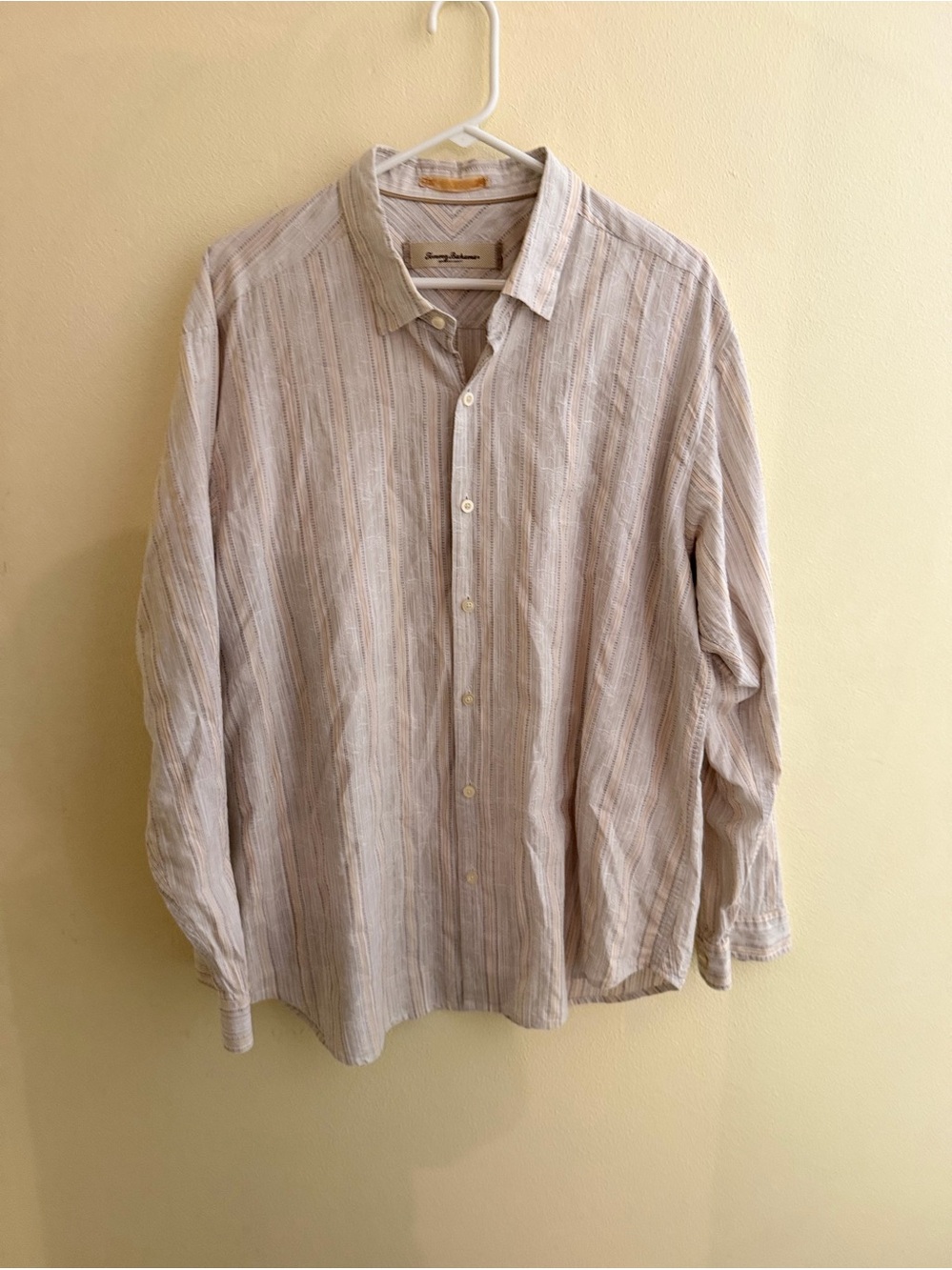 Tommy Bahama Light Beige Striped Linen Button-Down Shirt